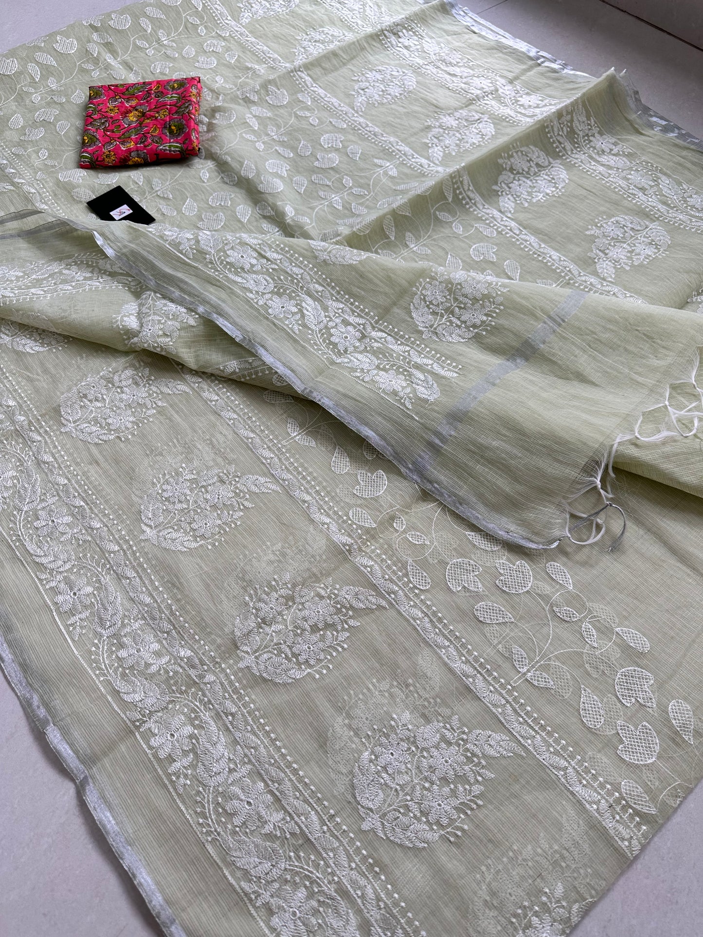 Embroidered Kota Cotton Doria Saree