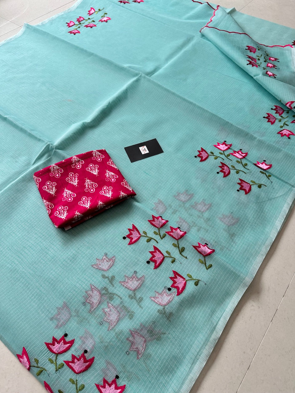 Embroidered Kota Cotton Doria Saree