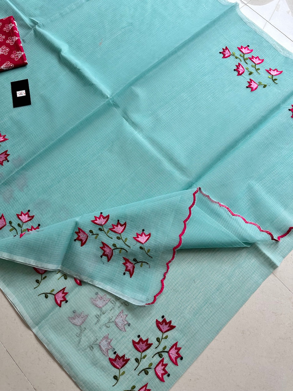 Embroidered Kota Cotton Doria Saree