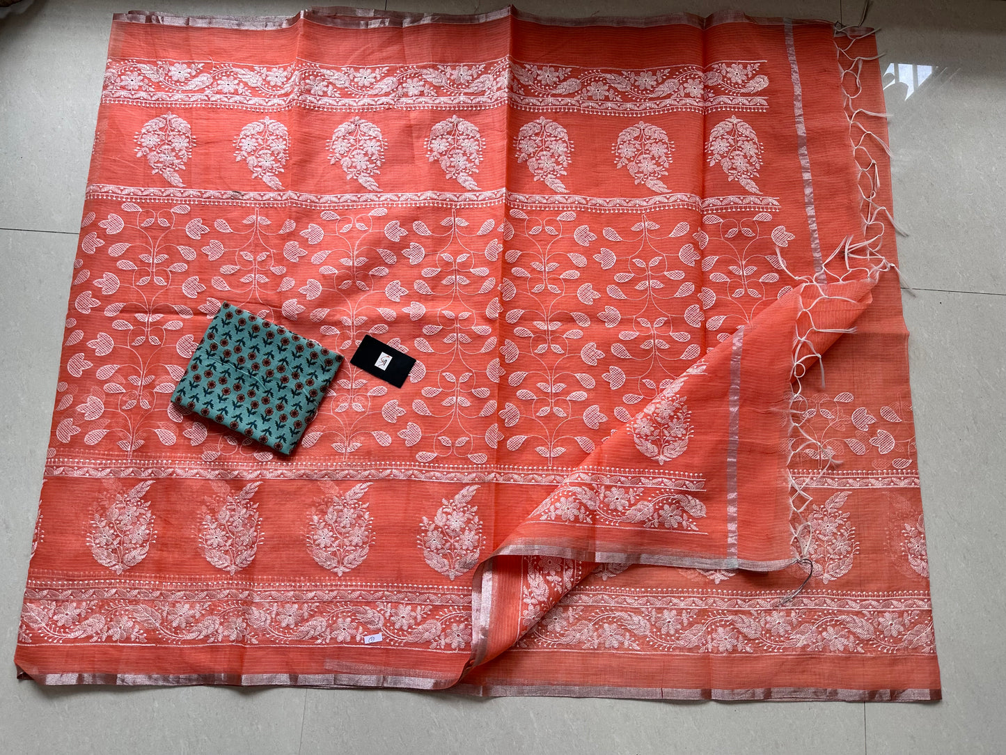 Embroidered Kota Cotton Doria Saree