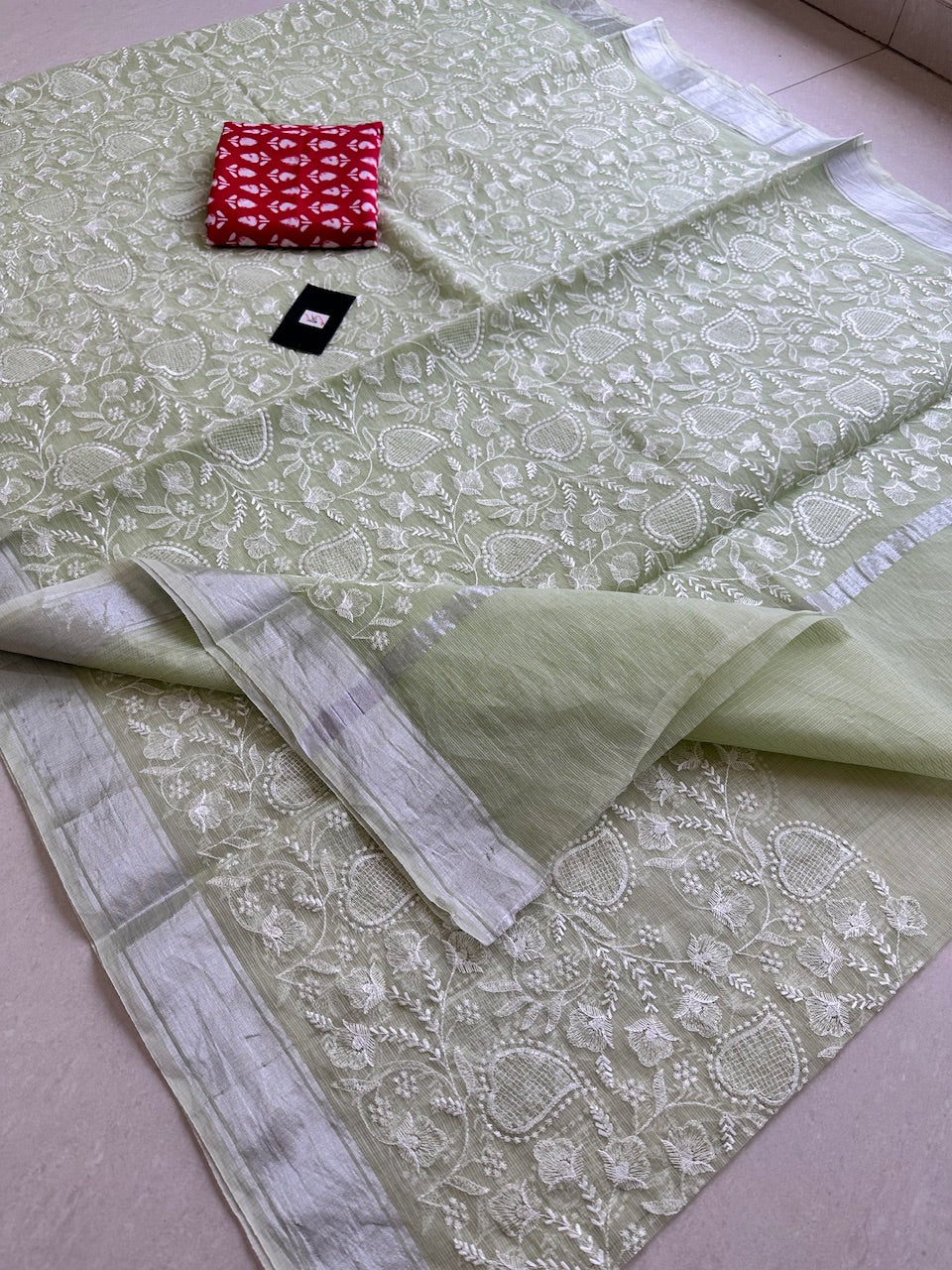 Embroidered Kota Cotton Doria Saree