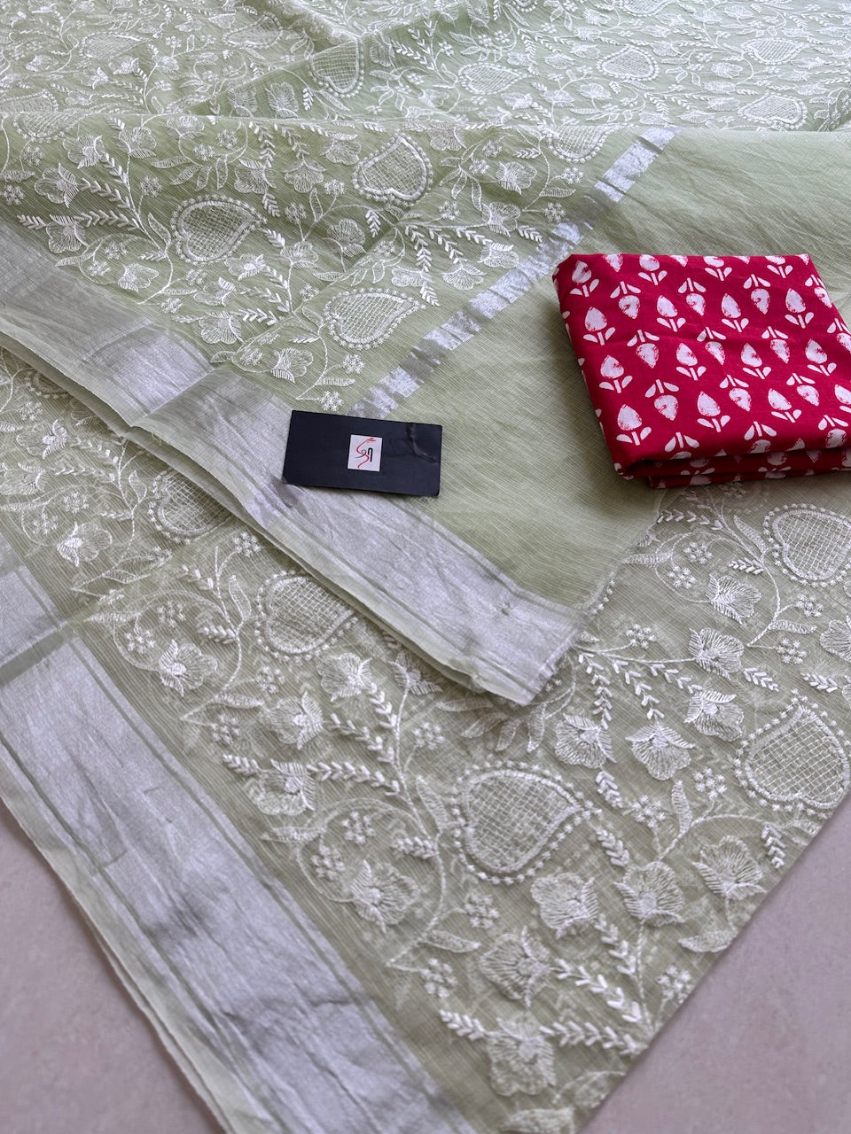 Embroidered Kota Cotton Doria Saree