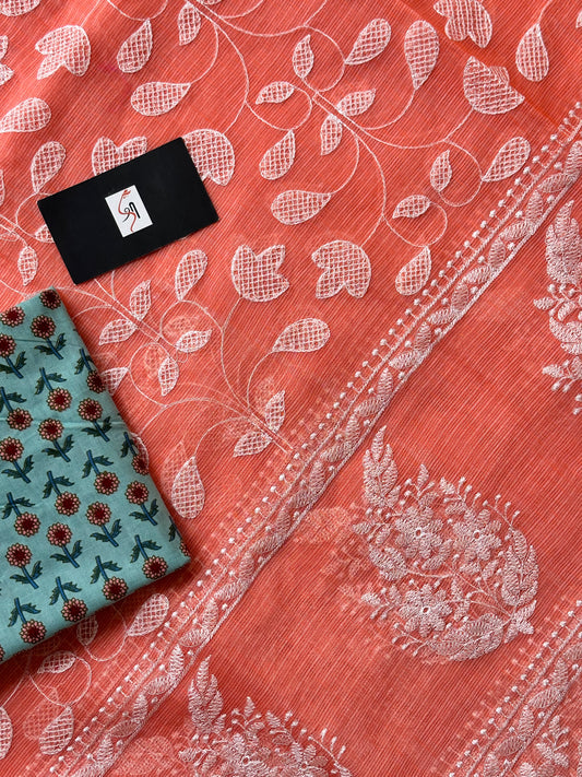 Embroidered Kota Cotton Doria Saree