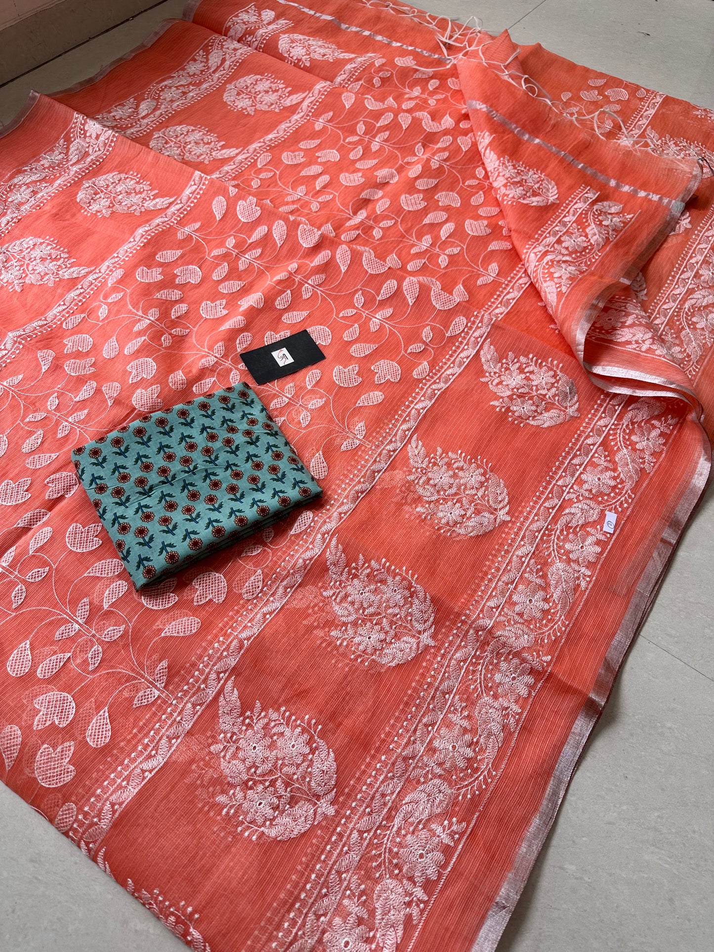 Embroidered Kota Cotton Doria Saree