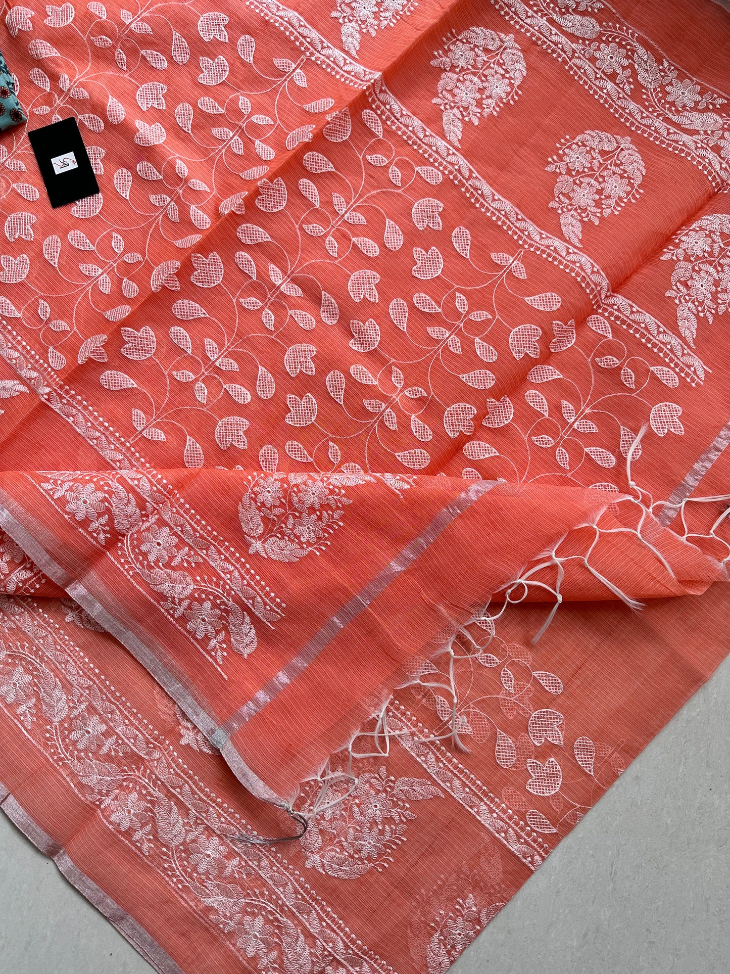 Embroidered Kota Cotton Doria Saree