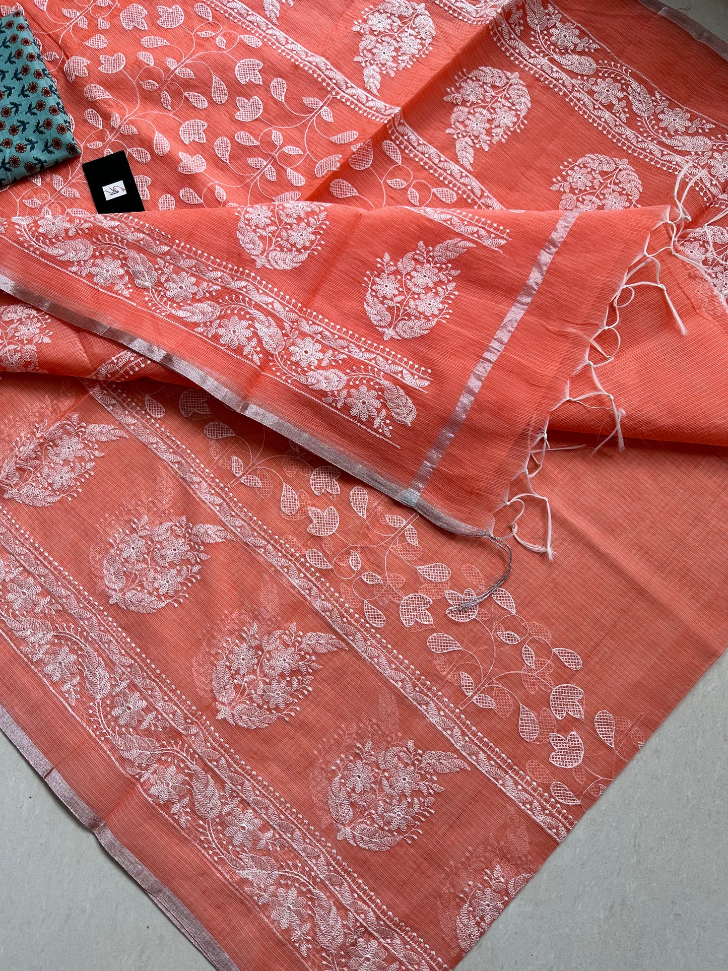 Embroidered Kota Cotton Doria Saree