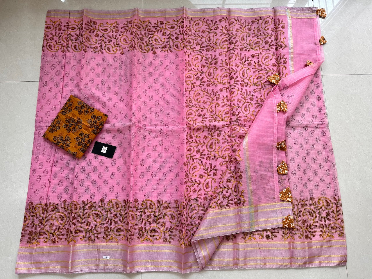 HandBlock Printed Kota Cotton Doria Saree