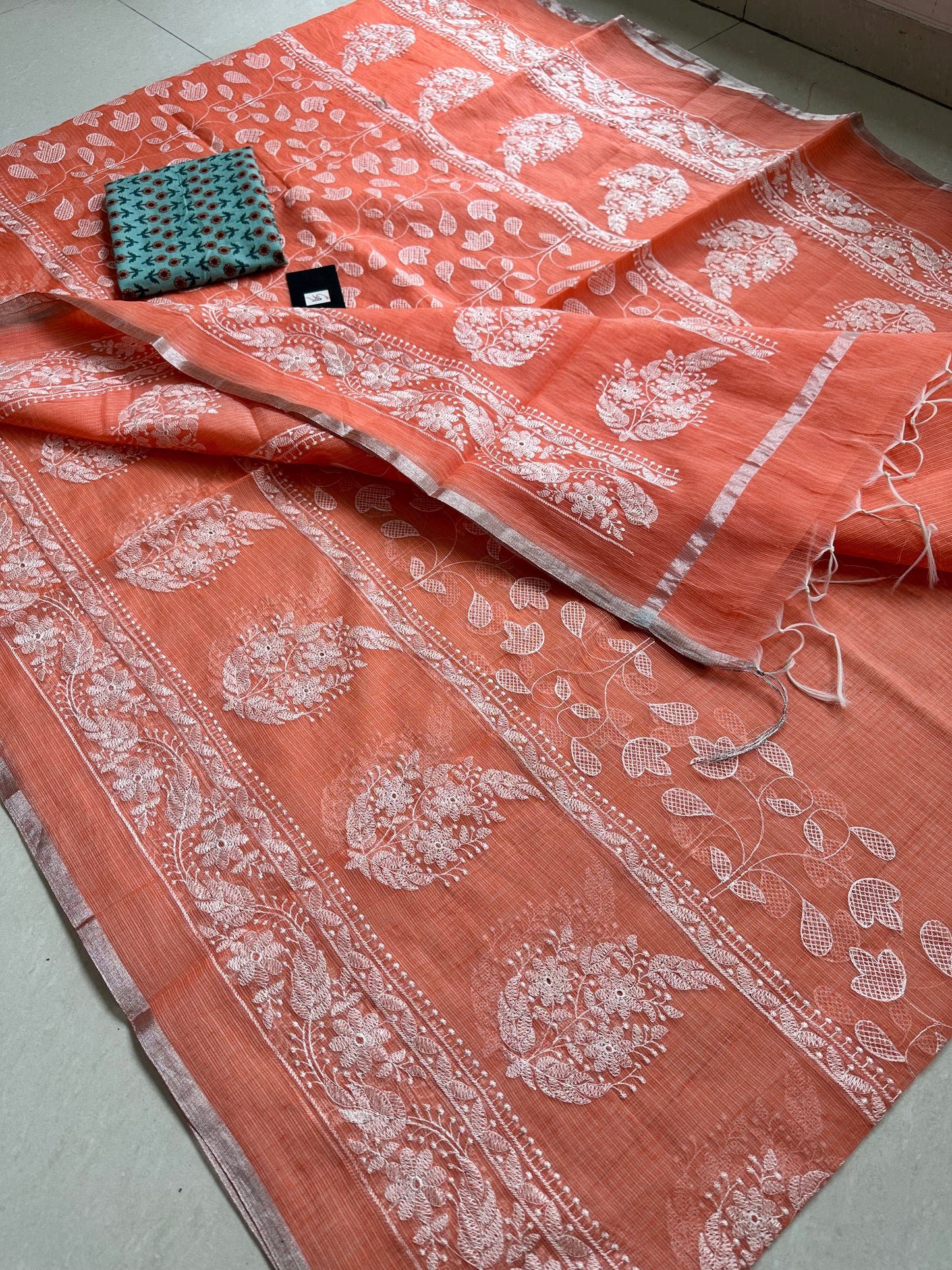 Embroidered Kota Cotton Doria Saree