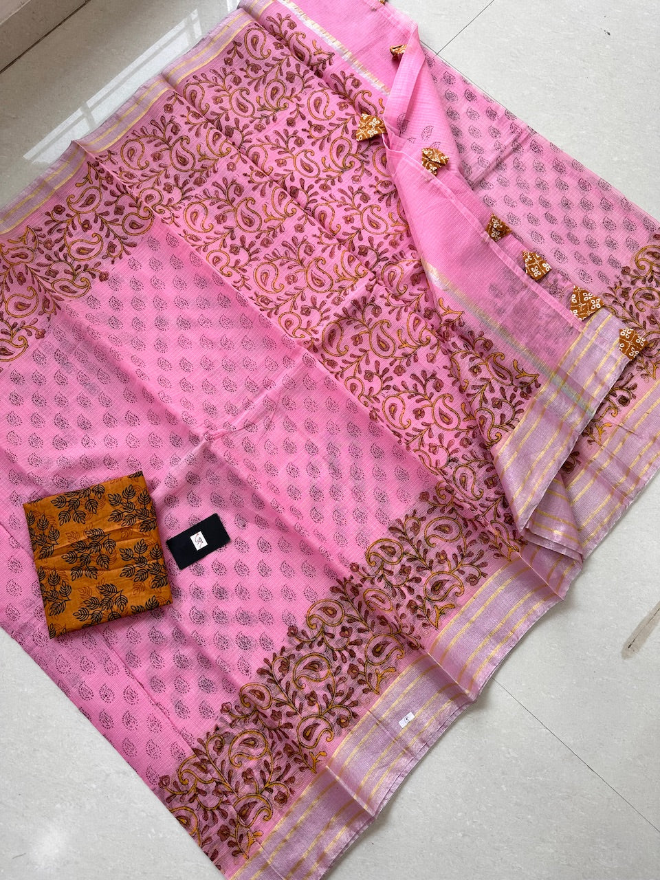 HandBlock Printed Kota Cotton Doria Saree