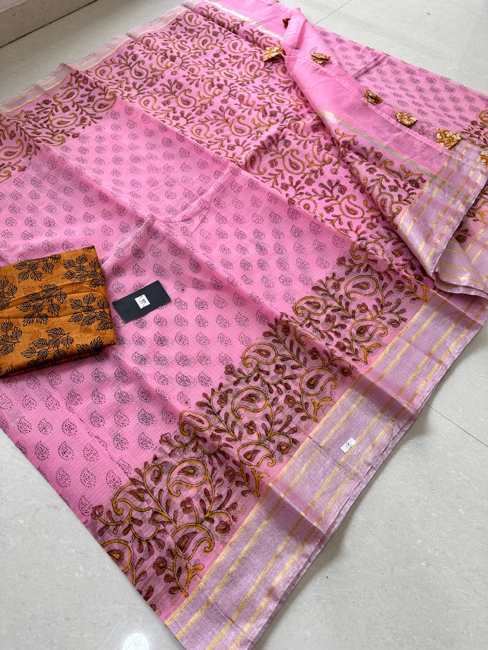 HandBlock Printed Kota Cotton Doria Saree