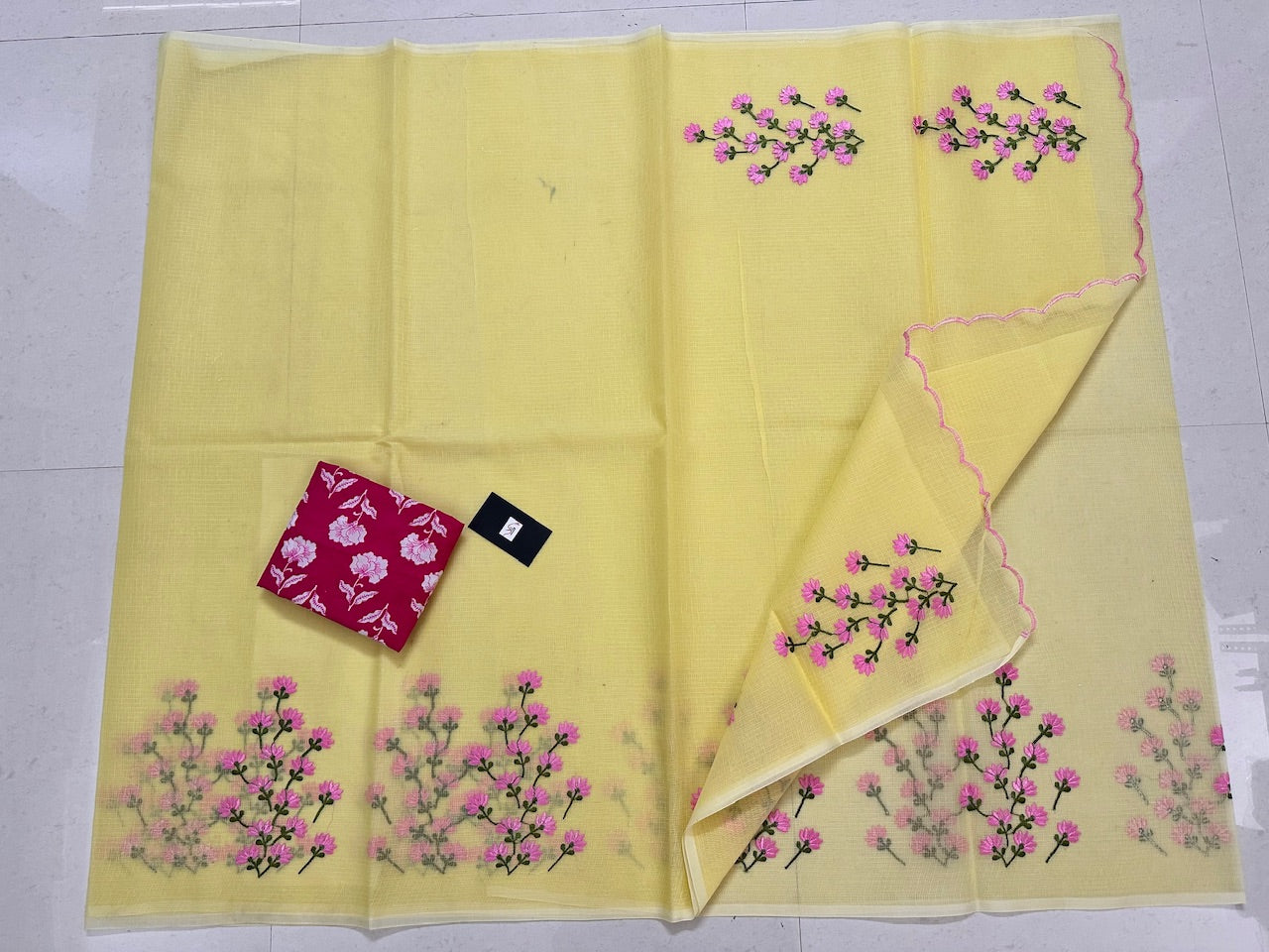 Embroidered Kota Cotton Doria Saree