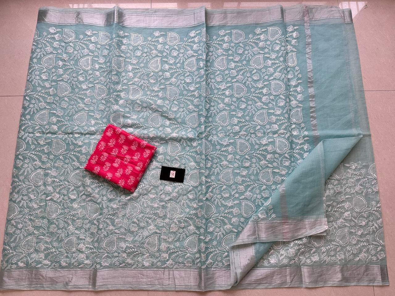 Embroidered Kota Cotton Doria Saree