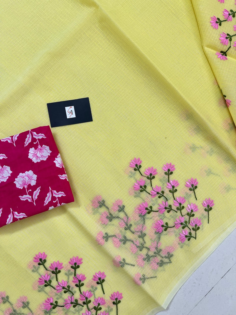 Embroidered Kota Cotton Doria Saree