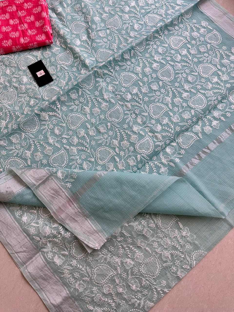 Embroidered Kota Cotton Doria Saree