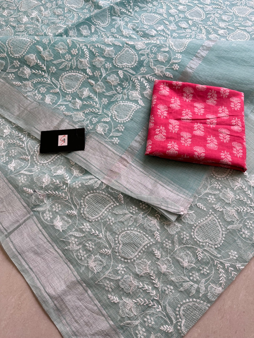 Embroidered Kota Cotton Doria Saree