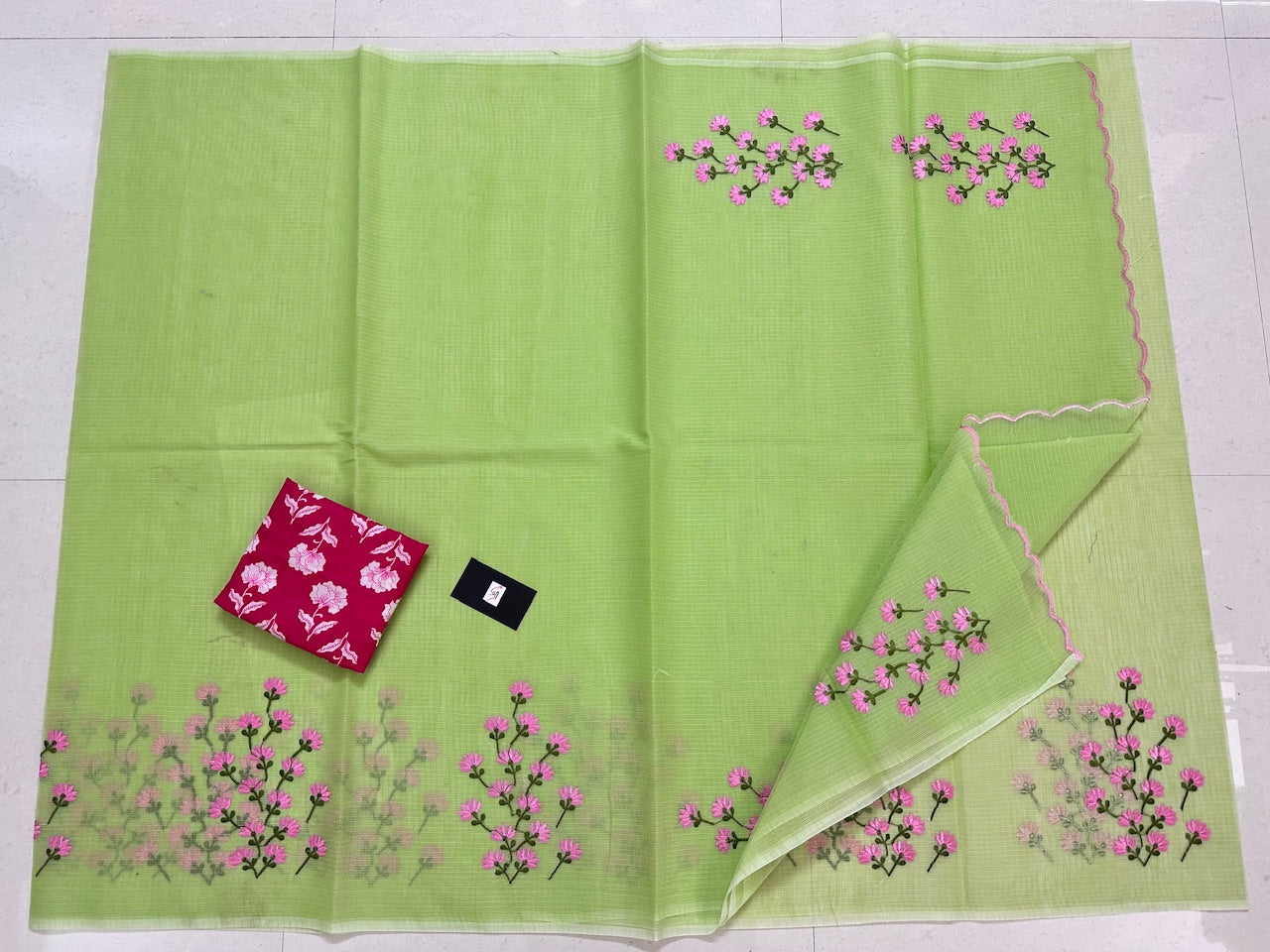 Embroidered Kota Cotton Doria Saree