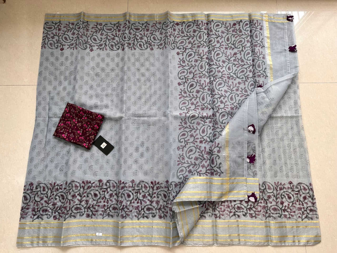 HandBlock Printed Kota Cotton Doria Saree