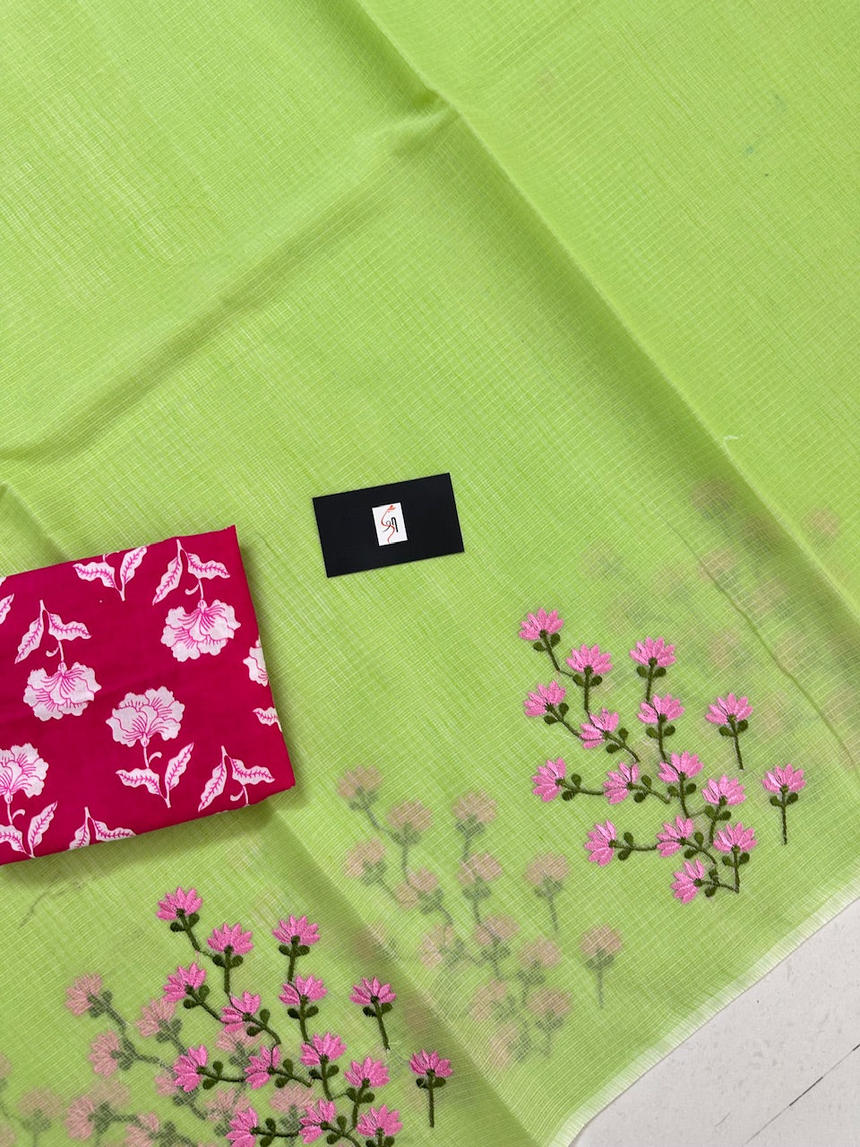 Embroidered Kota Cotton Doria Saree