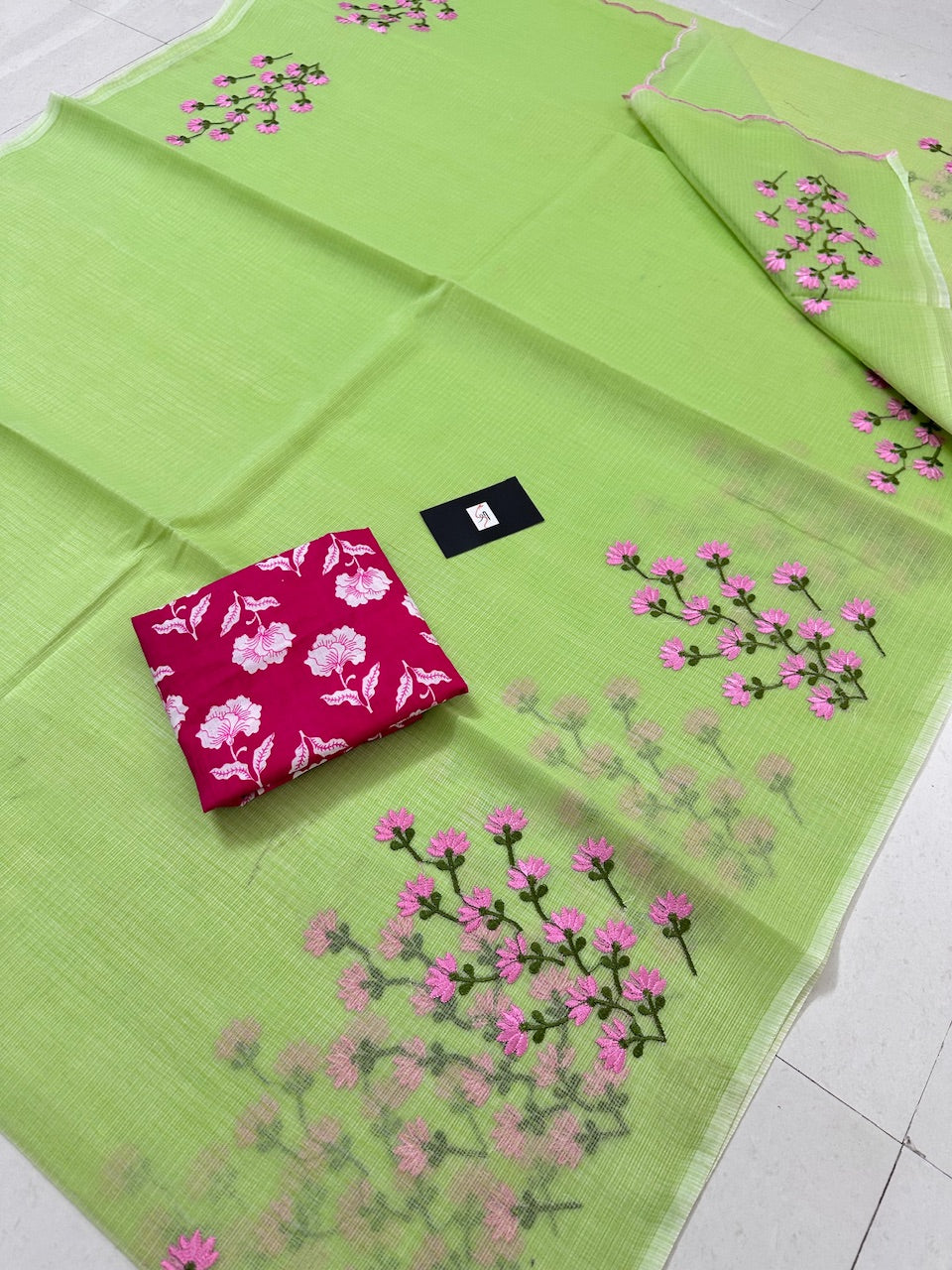 Embroidered Kota Cotton Doria Saree