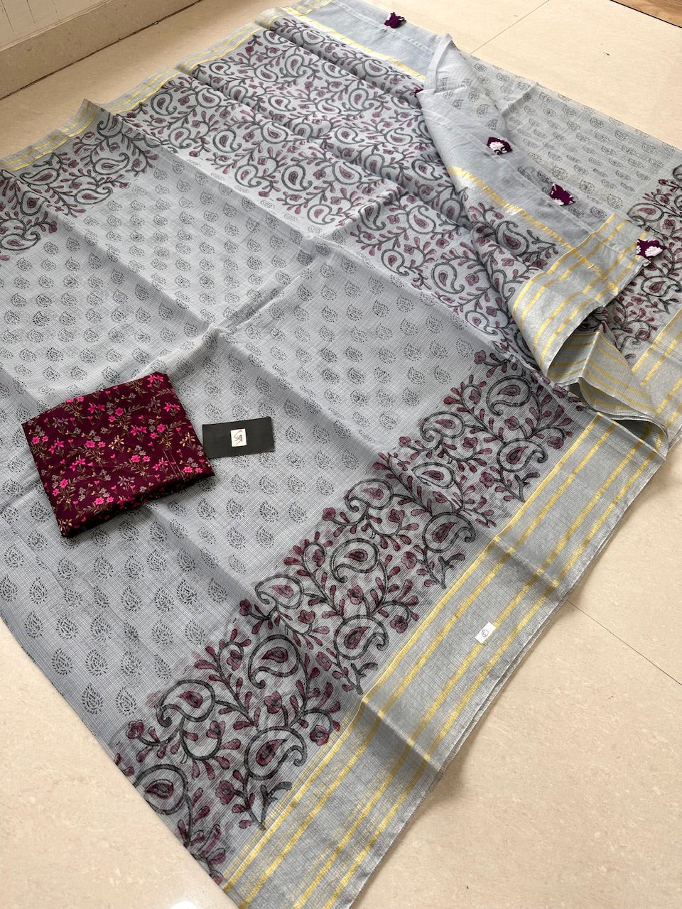 HandBlock Printed Kota Cotton Doria Saree