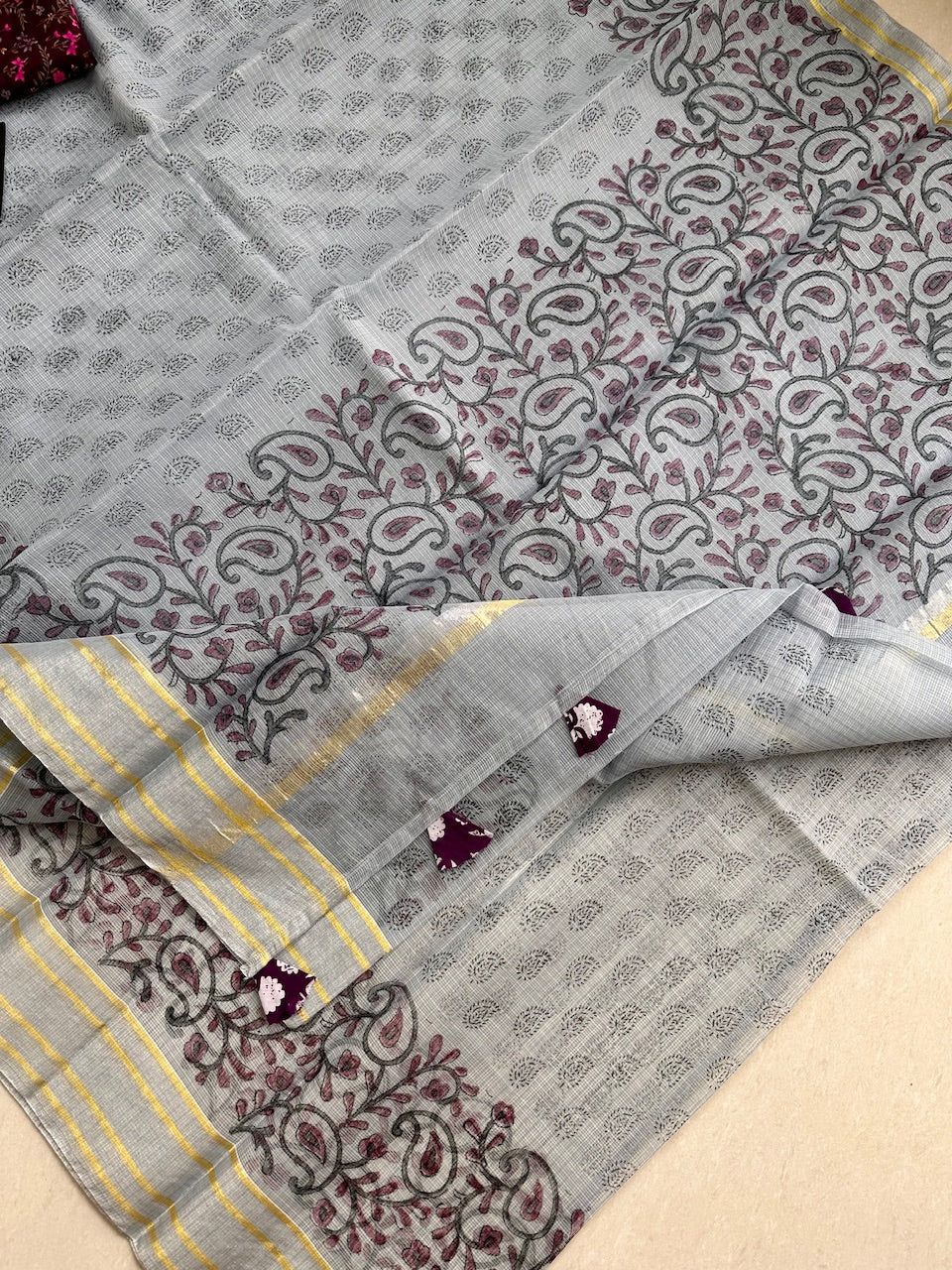 HandBlock Printed Kota Cotton Doria Saree