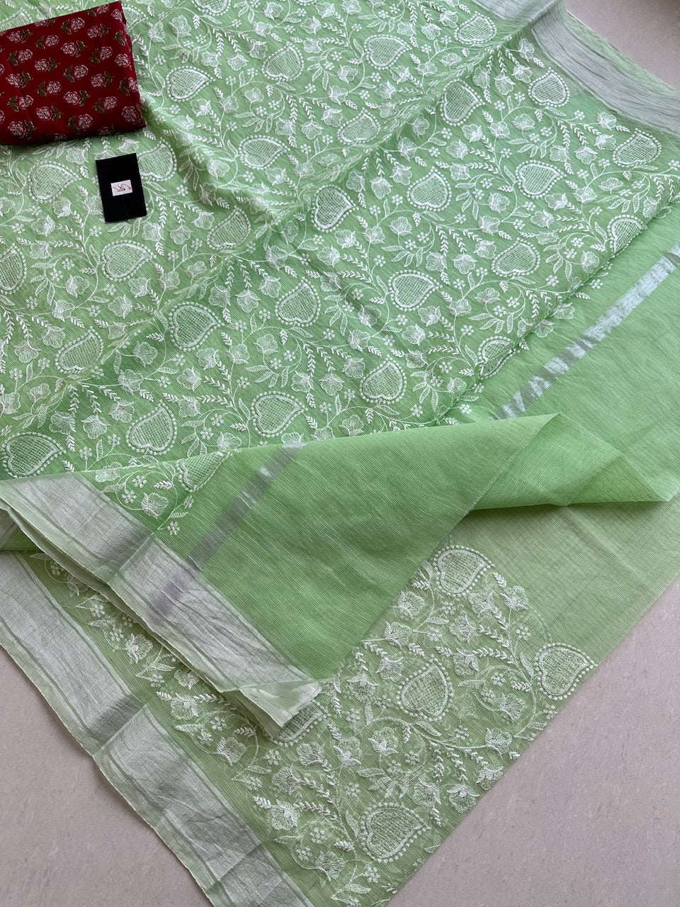 Embroidered Kota Cotton Doria Saree