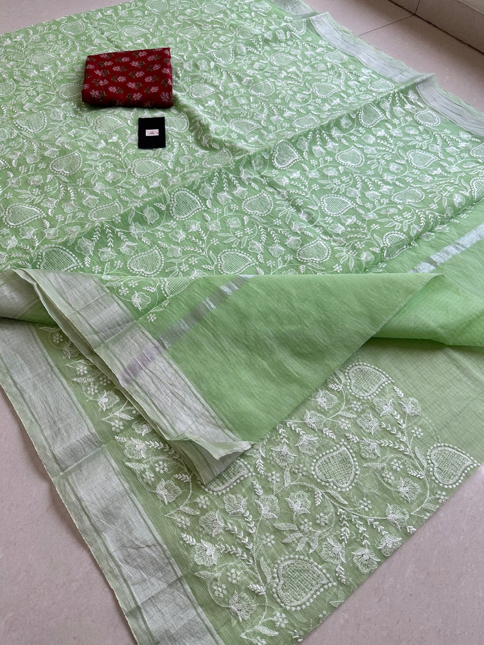 Embroidered Kota Cotton Doria Saree