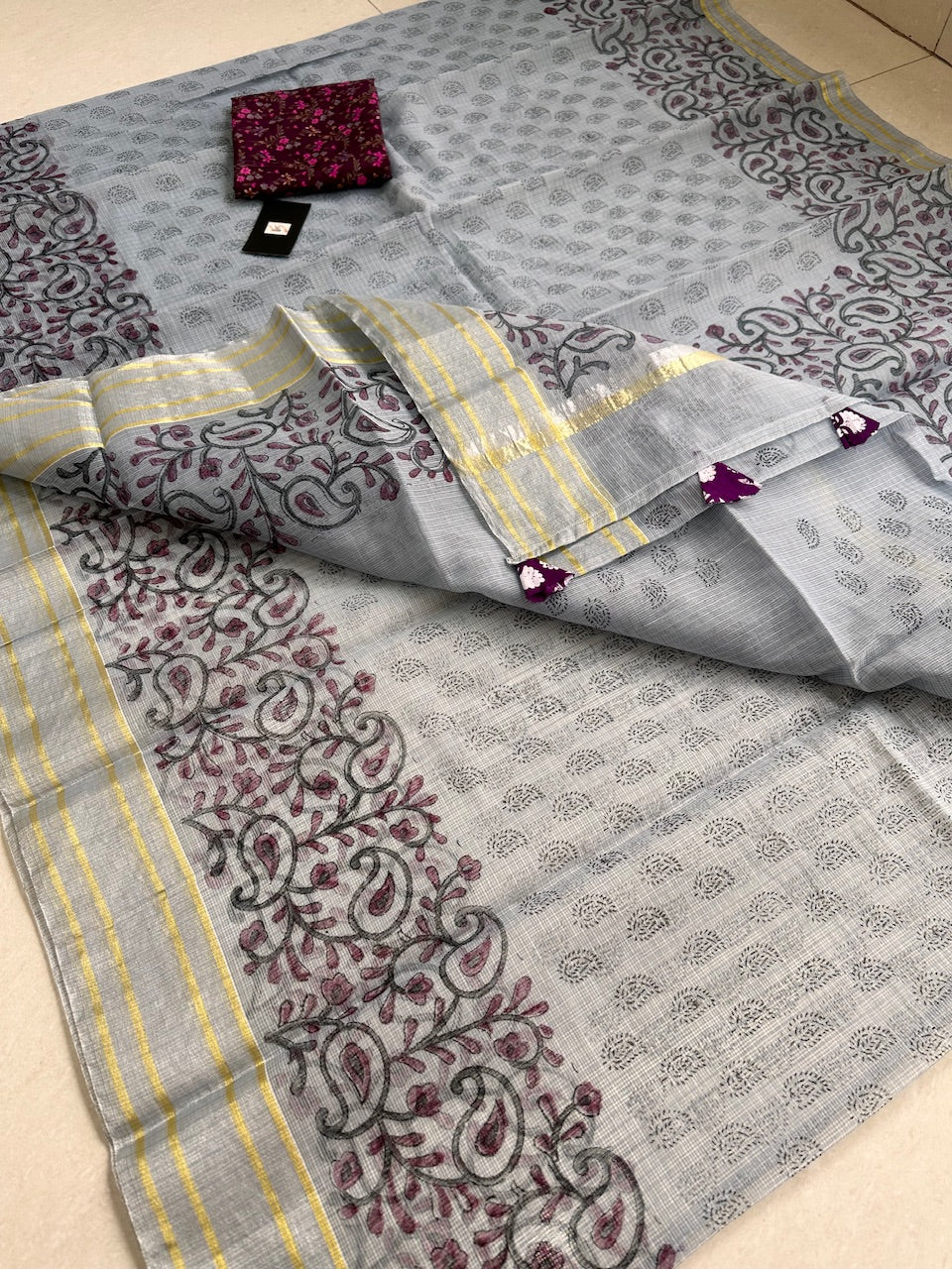 HandBlock Printed Kota Cotton Doria Saree