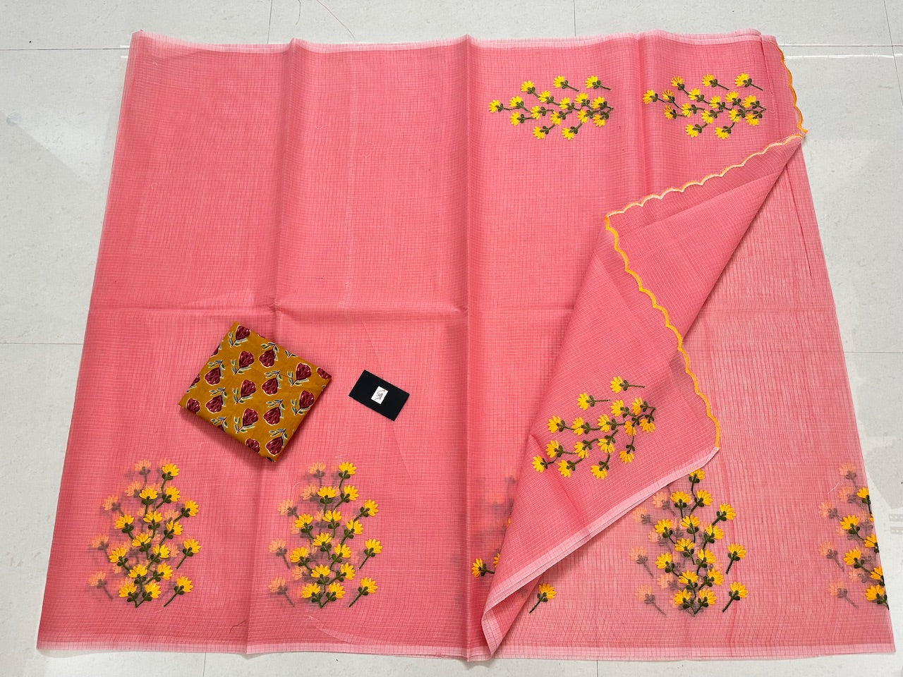 Embroidered Kota Cotton Doria Saree