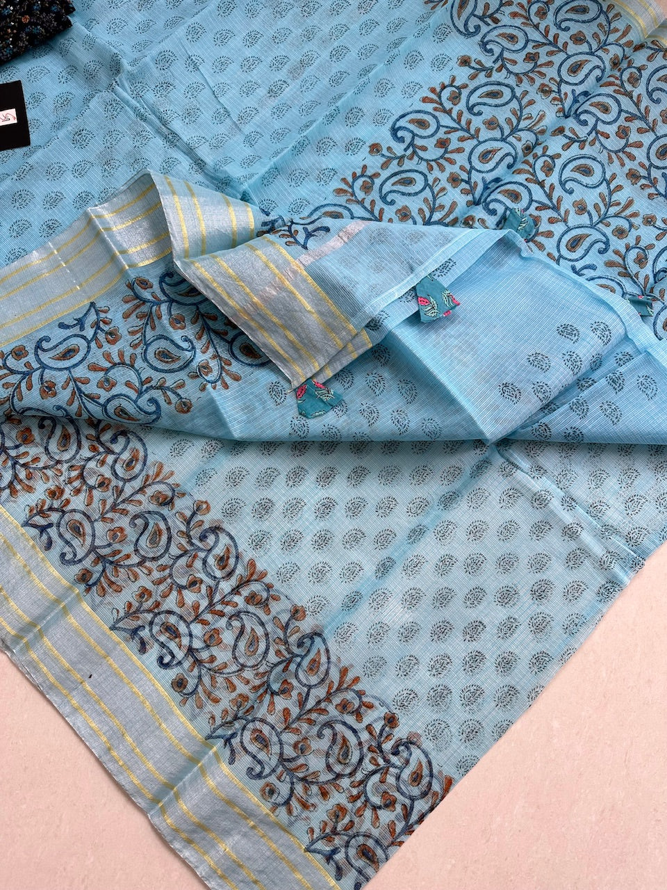 HandBlock Printed Kota Cotton Doria Saree