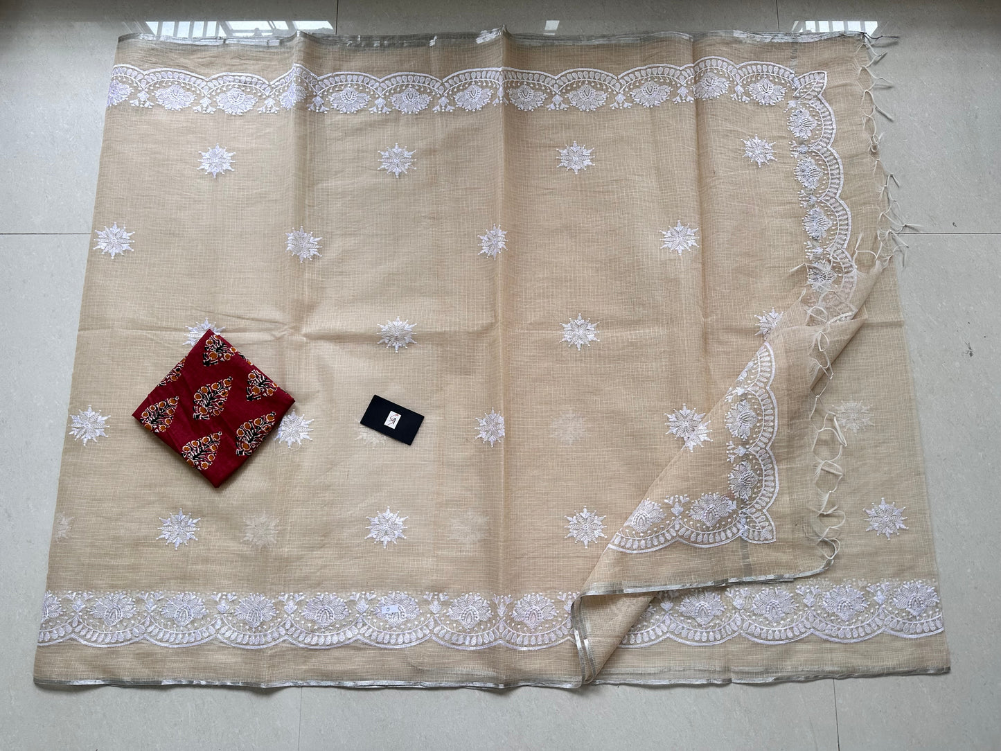 Embroidered Kota Cotton Doria Saree