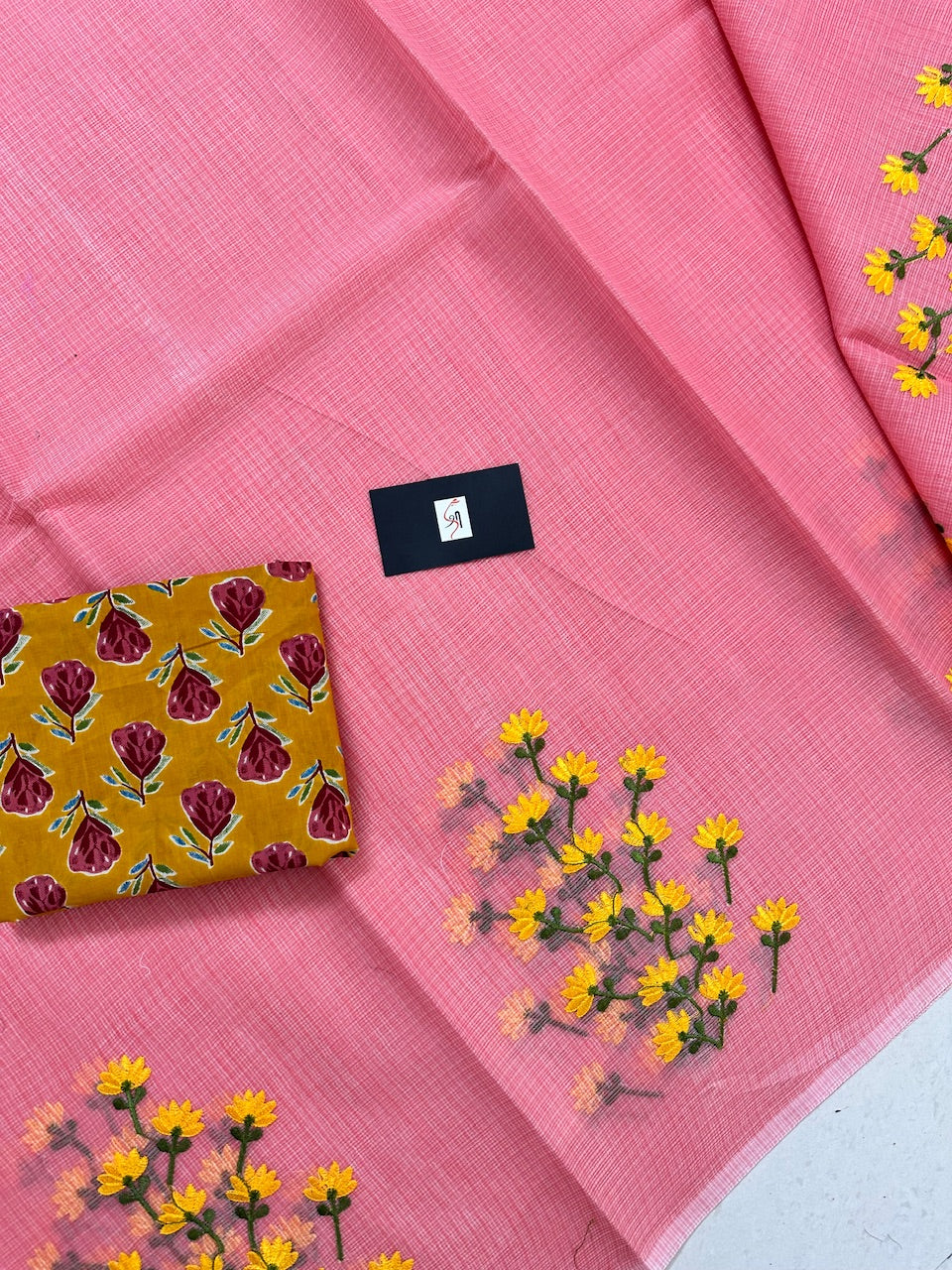 Embroidered Kota Cotton Doria Saree