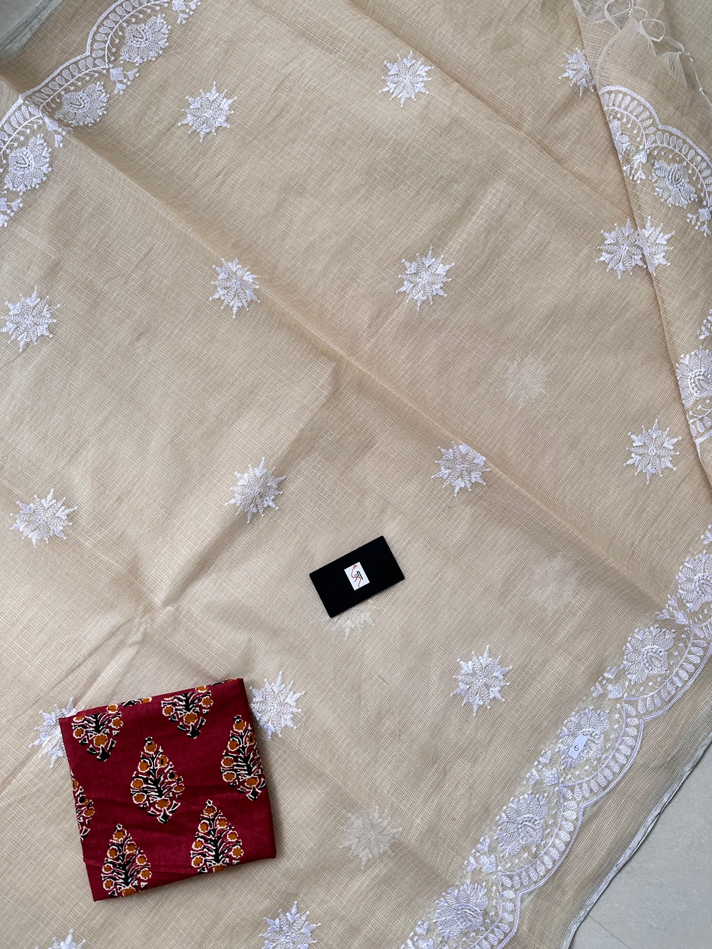 Embroidered Kota Cotton Doria Saree