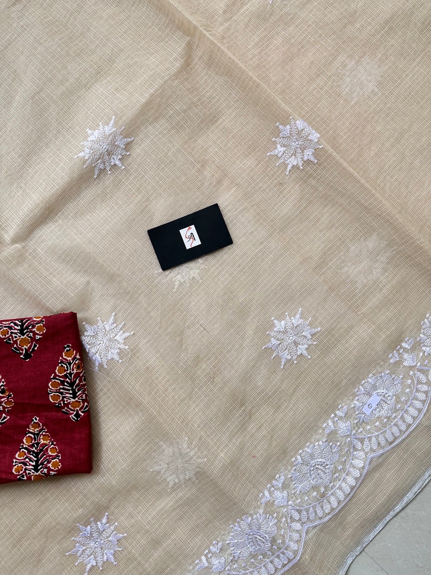 Embroidered Kota Cotton Doria Saree