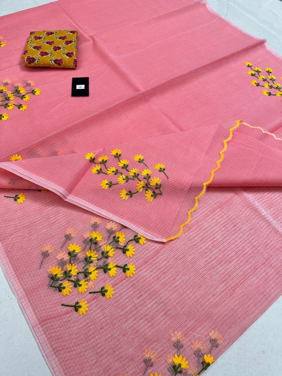 Embroidered Kota Cotton Doria Saree