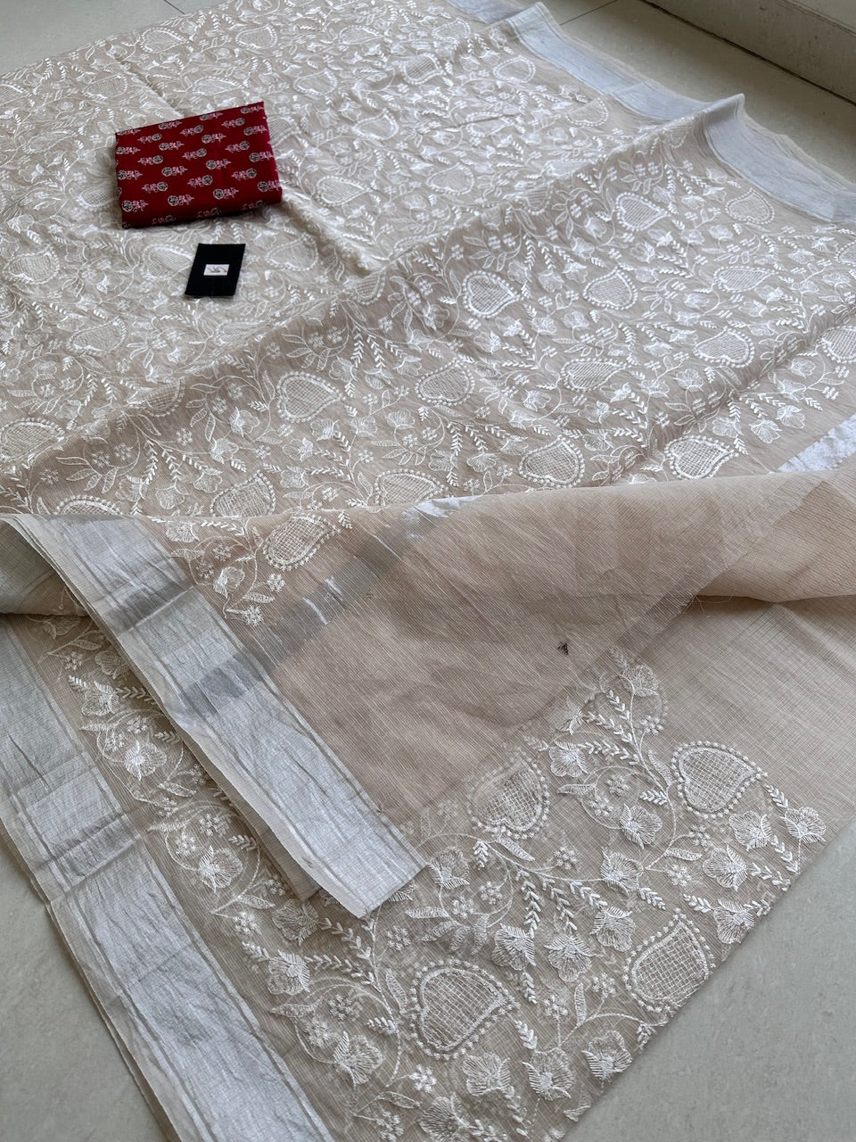 Embroidered Kota Cotton Doria Saree