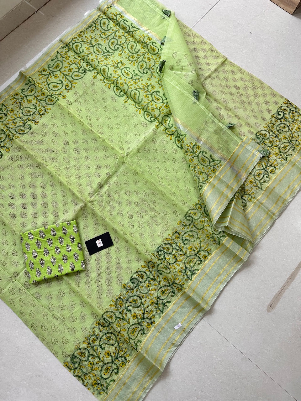 HandBlock Printed Kota Cotton Doria Saree