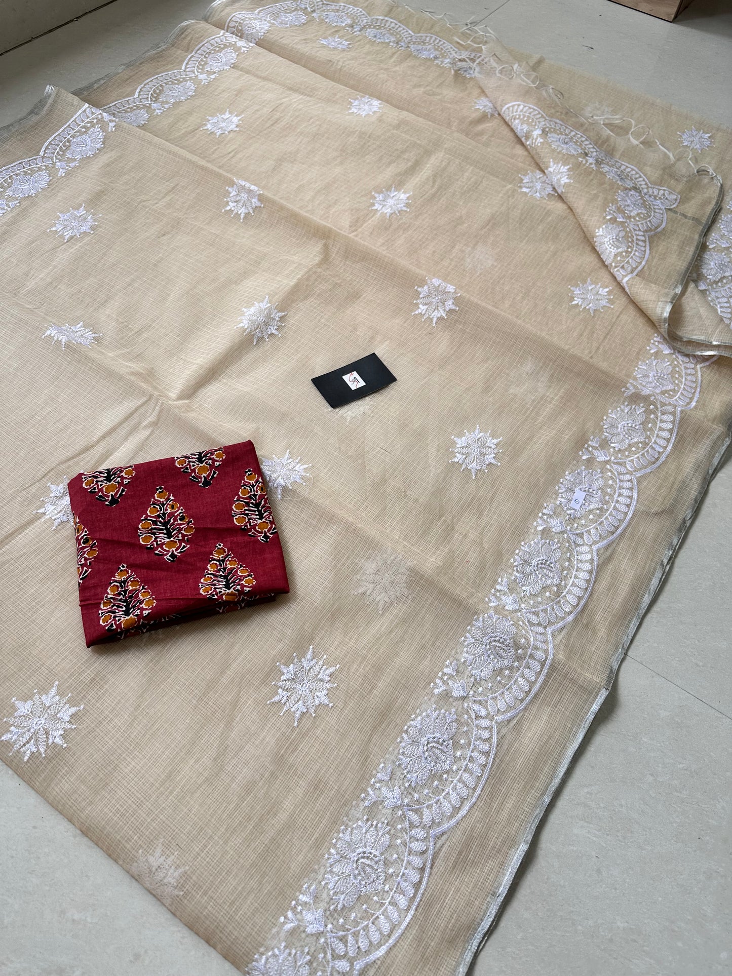 Embroidered Kota Cotton Doria Saree