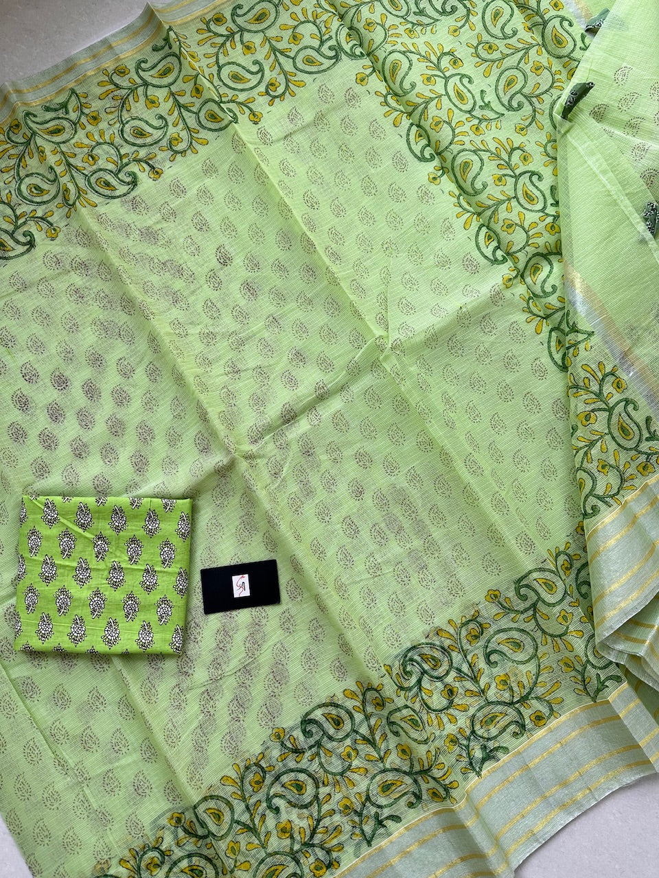 HandBlock Printed Kota Cotton Doria Saree