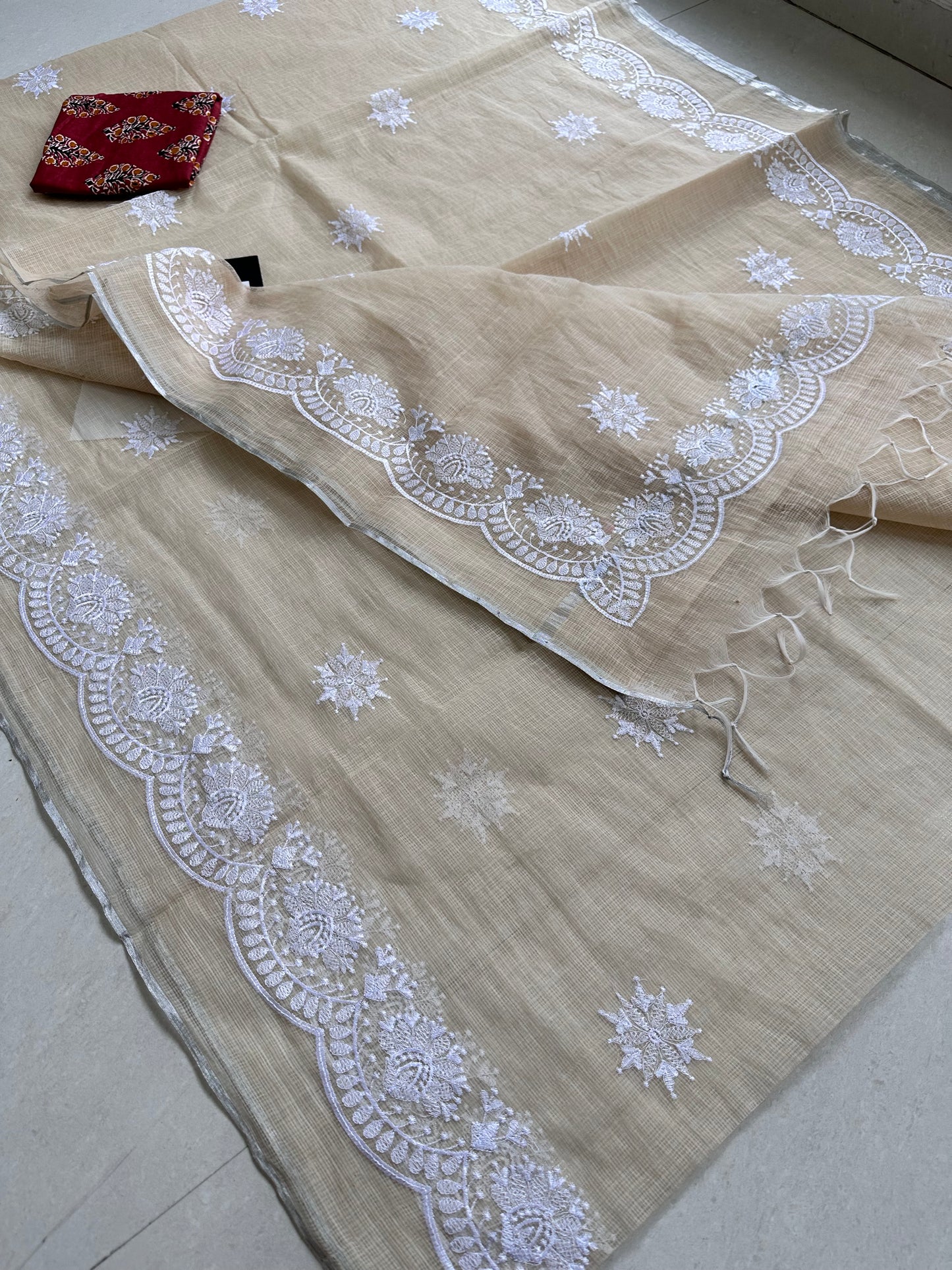 Embroidered Kota Cotton Doria Saree