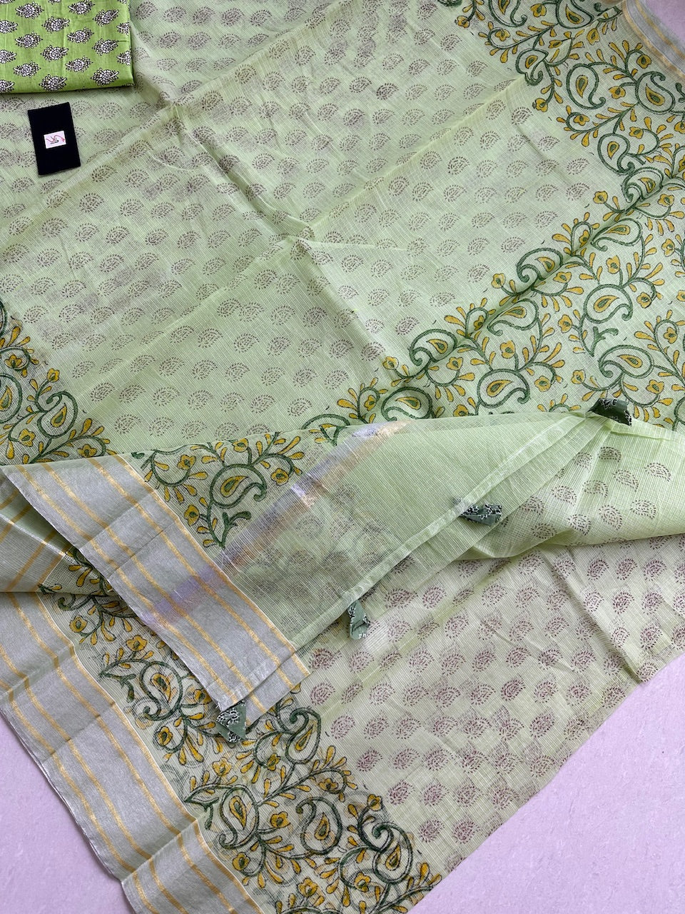 HandBlock Printed Kota Cotton Doria Saree