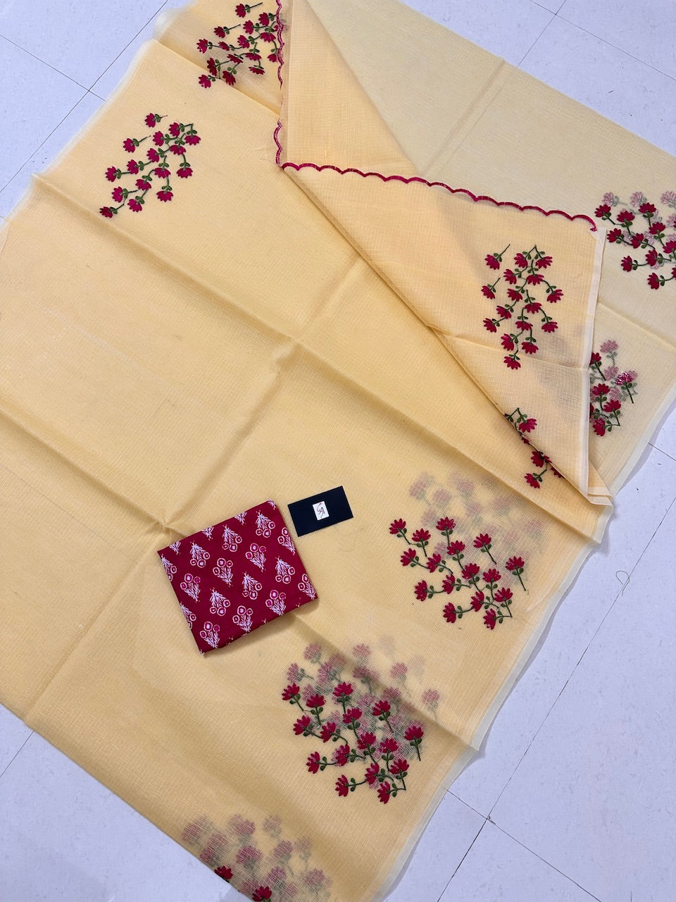 Embroidered Kota Cotton Doria Saree