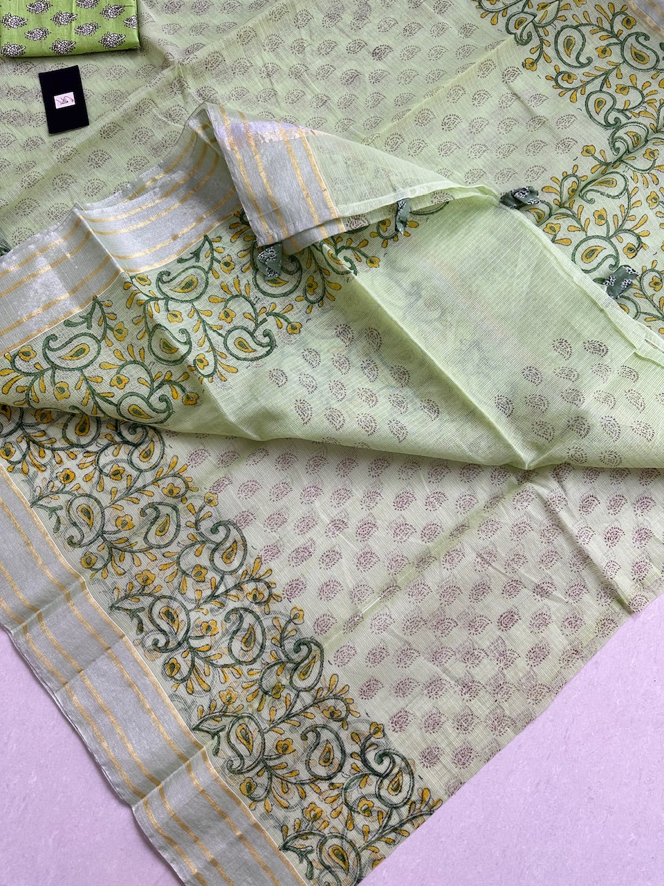 HandBlock Printed Kota Cotton Doria Saree