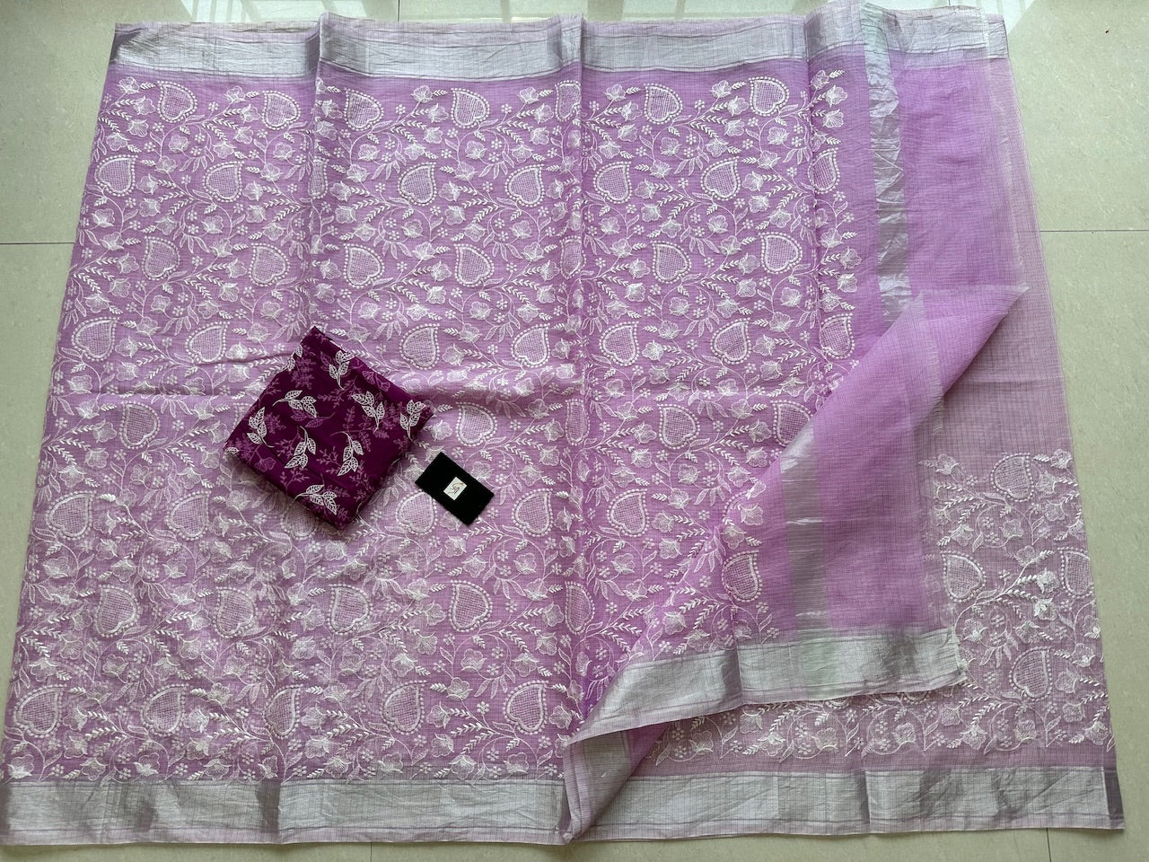 Embroidered Kota Cotton Doria Saree