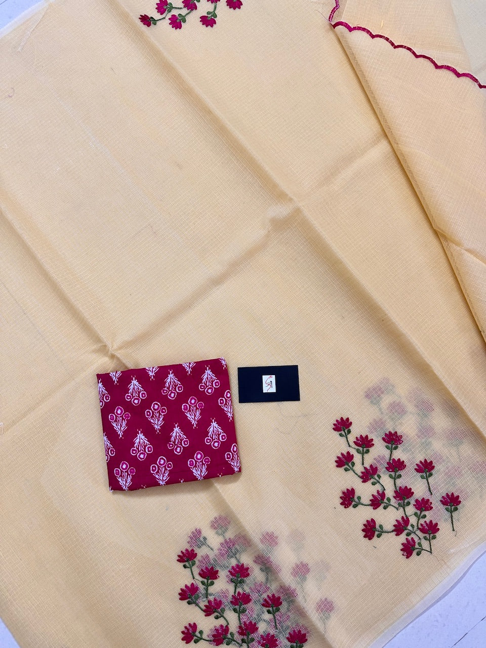 Embroidered Kota Cotton Doria Saree