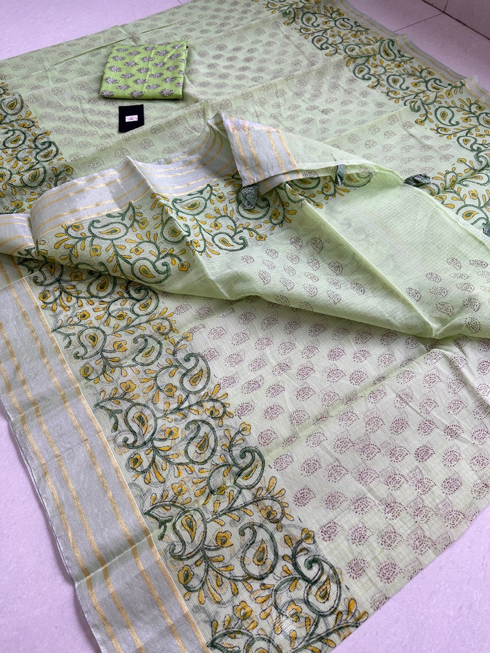 HandBlock Printed Kota Cotton Doria Saree