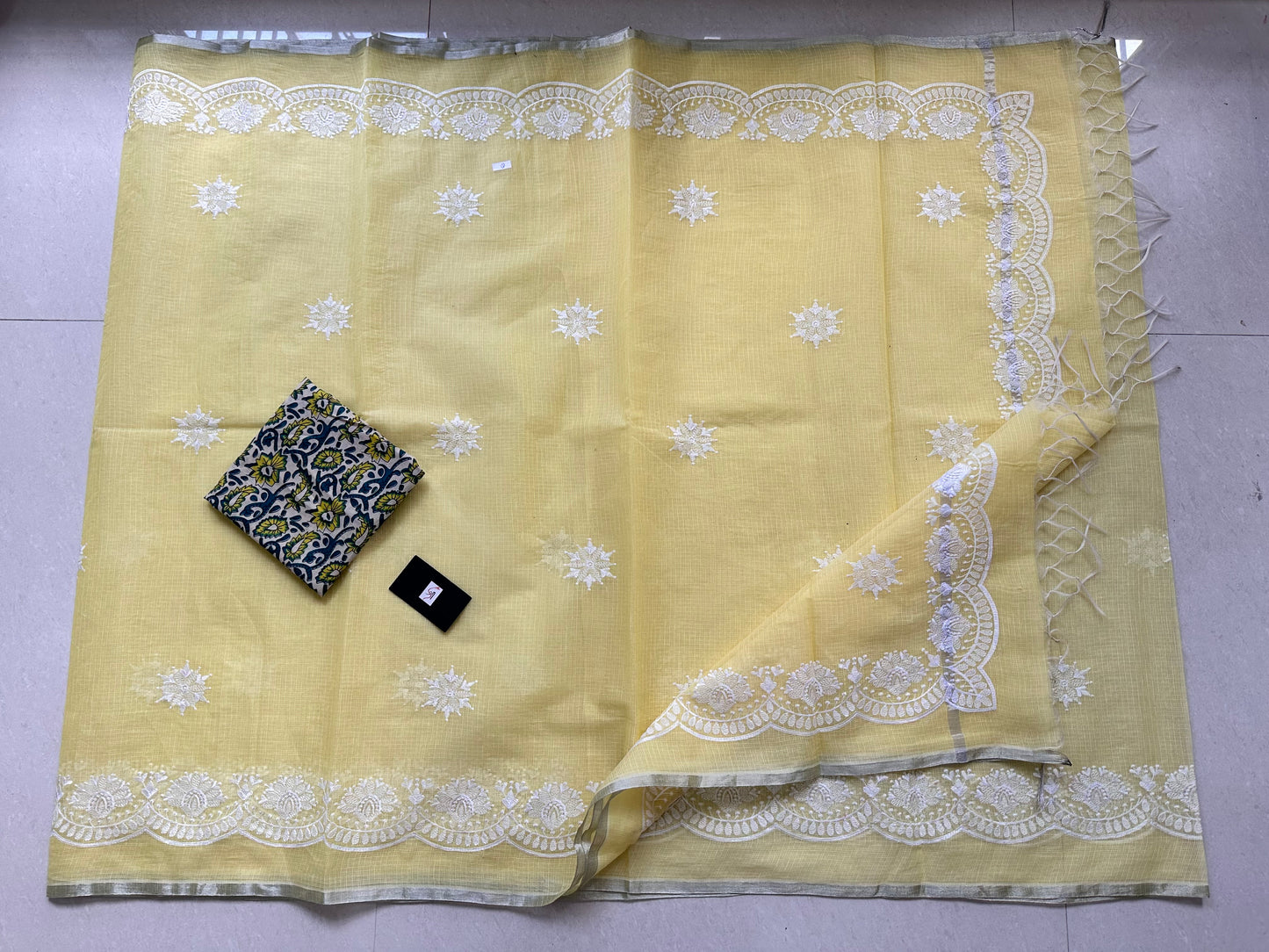 Embroidered Kota Cotton Doria Saree