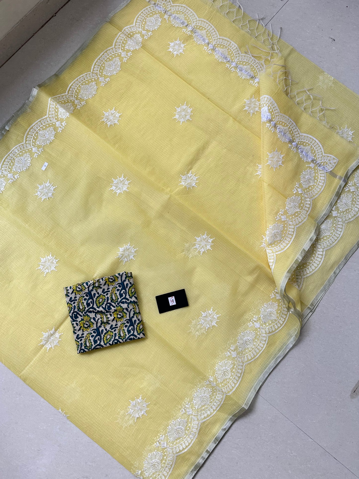 Embroidered Kota Cotton Doria Saree