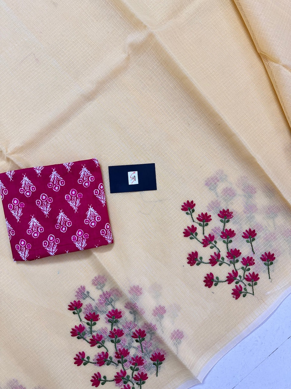 Embroidered Kota Cotton Doria Saree