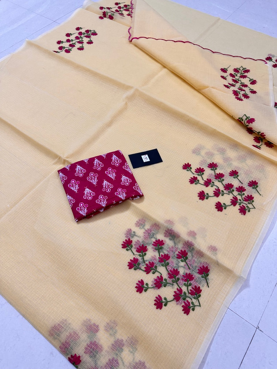 Embroidered Kota Cotton Doria Saree